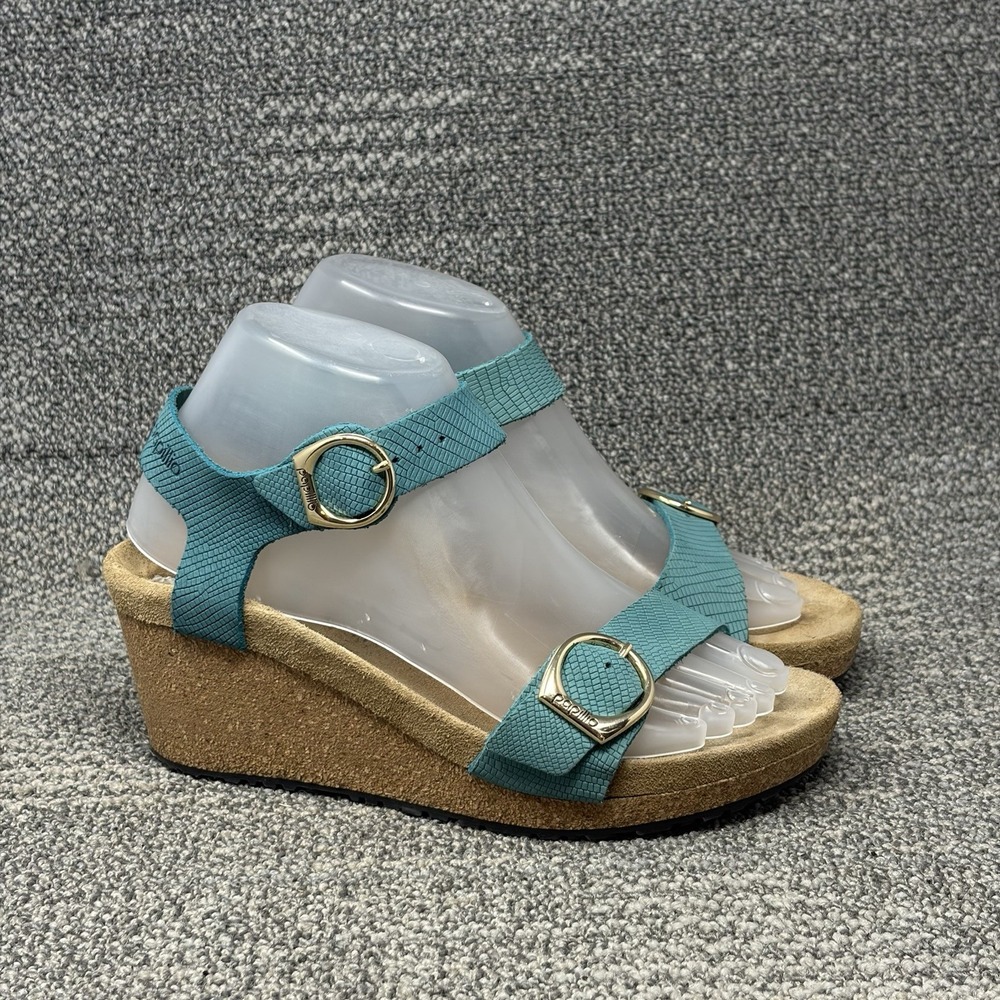 Papillio Birkenstock Soley Women's 38 US 7 Narrow Turquoise Wedge Sandals